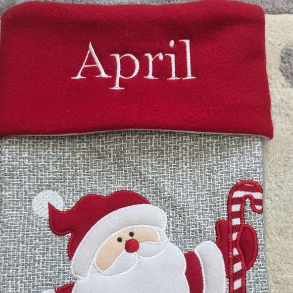 Monogram APRIL Personalized Christmas Stocking Custom Santa Candy Cane - Picture 4 of 7